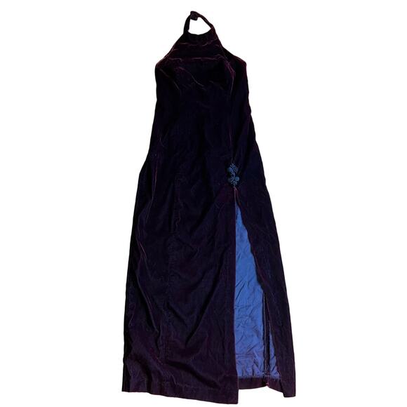 Vintage Scarlett Nite size 11/12 small purple velvet halter dress slit low back - Picture 3 of 10
